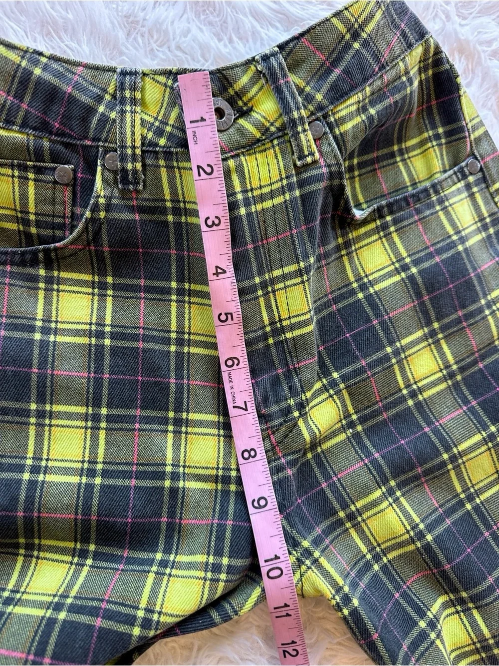 The Ragged Priest green yellow plaid high rise jeans 28